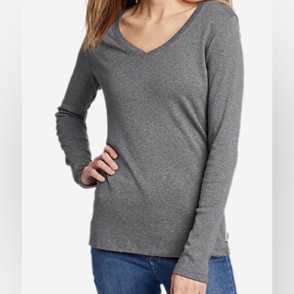 Eddie Bauer Gray Long Sleeve V-neck T-shirt Size Small